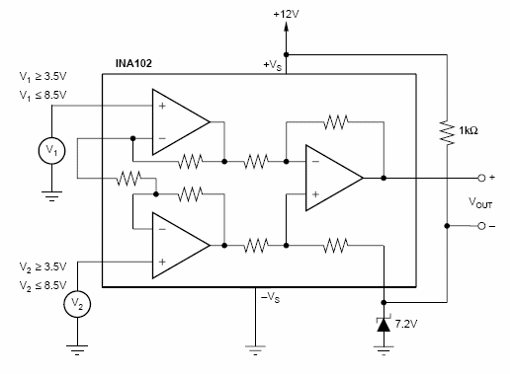 Figura 9 - Amplificador para instrumentación con fuente simple y tierra flotante.
