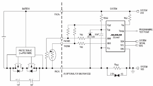 Figura 4 - Circuito medidor de carga con el DS2786B de Maxim.
