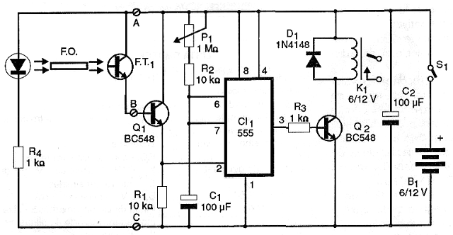 Diagrama completo del alarma de vibración con fibra óptica.
