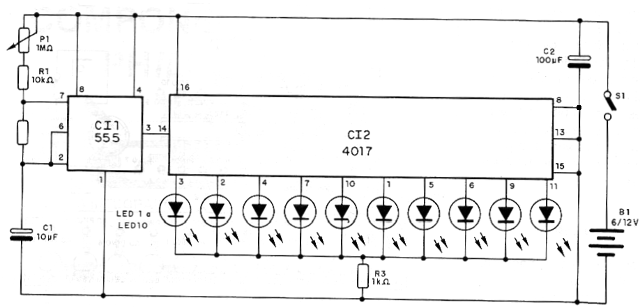 Diagrama del secuencial de LED.
