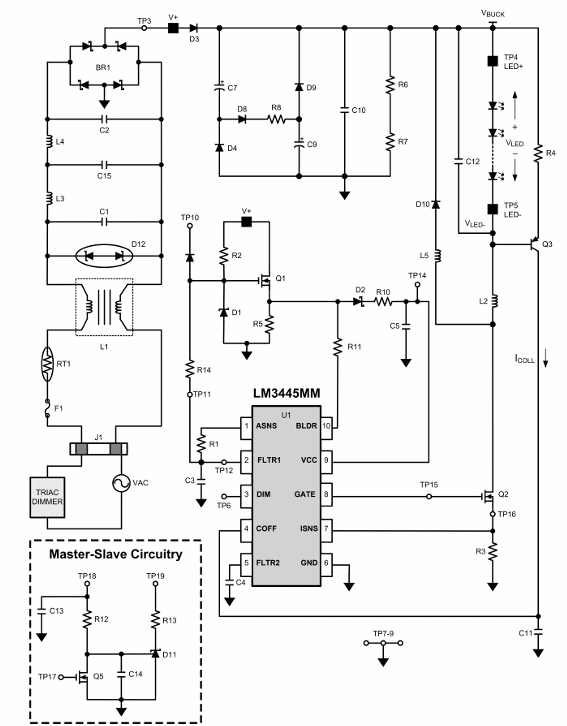 Figura 5 - Circuito práctico suministrado por Texas Instruments para el LM3445MM
