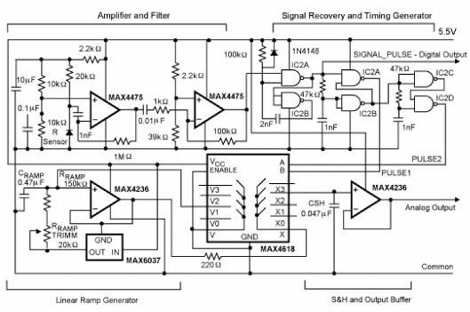 Figura 2 - Diagrama completo del receptor remoto de temperatura por infrarrojo sugerido por Maxim.
