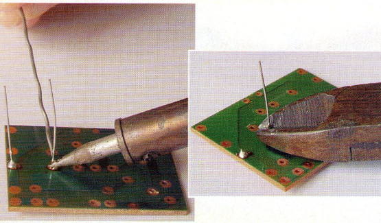 Figura 4 - Encajando los componentes, soldando y luego cortando los excesos de los terminales.
