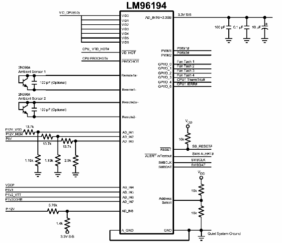 Figura 1 - Circuito de implementación del control de ventilador con dos sensores de temperatura.
