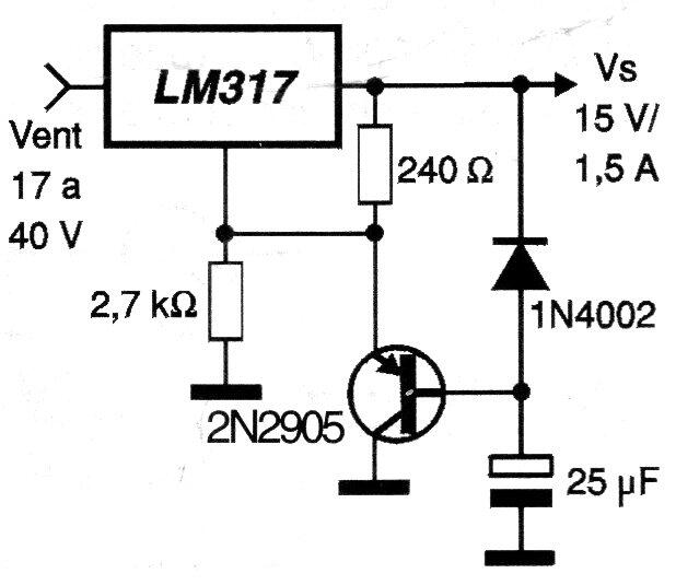 Fuente de alimentación de 15 V de partida lenta 
