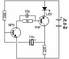 Luz intermitente LED con dos transistores 1 
