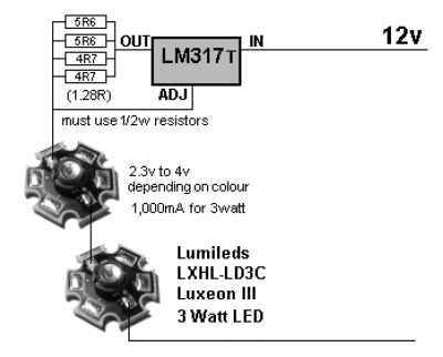 Fuente de corriente constante LED de 3W LM317 
