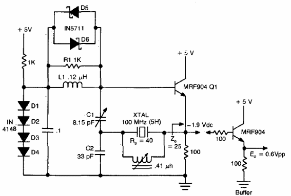 Oscilador seguidor de emisor de 100 MHz 
