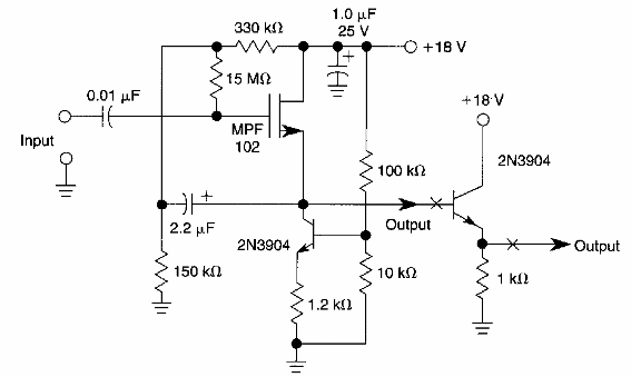 Etapa JFET con 500 M ohms 
