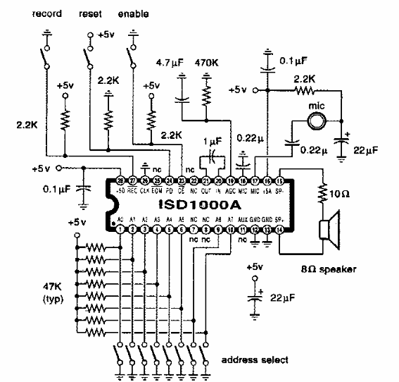 Circuito de grabación y reproducción con ISD1000A 
