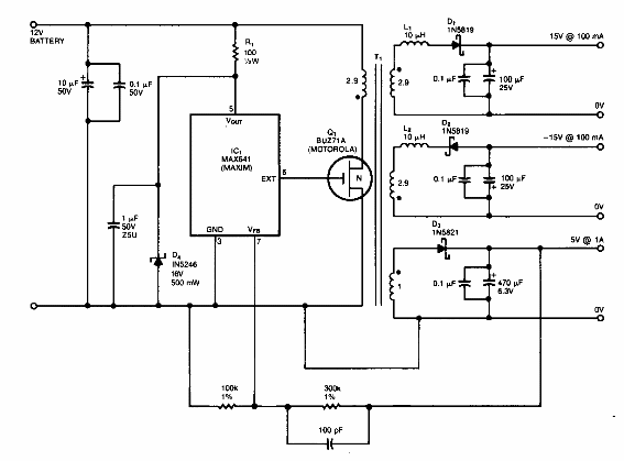 Fuente de alimentación conmutada de 5 y 15 V 
