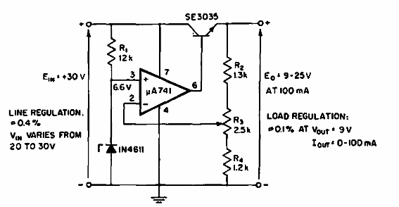 Regulador de 9 a 25 V con 100 mA 
