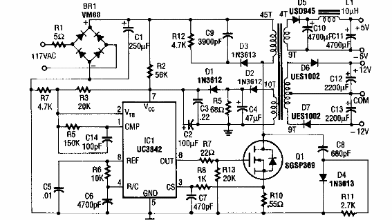 Fuente de alimentación conmutada 5 y 12 V 
