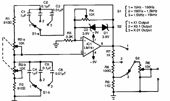 Generador de 3 décadas de 15 Hz a 15 kHz
