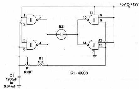 Oscilador de transductor em contrafase 4093
