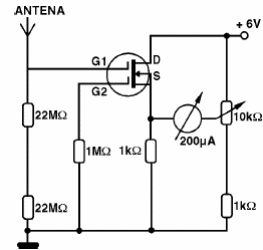 Medidor de intensidad de campo con MOSFET de doble puerta 
