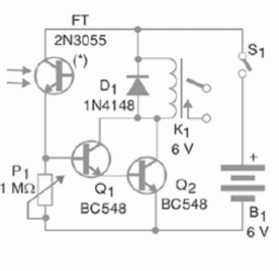 Relé foto eléctrico com el 2N3055 
