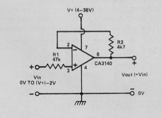 Seguidor de tensión con CA3140 
