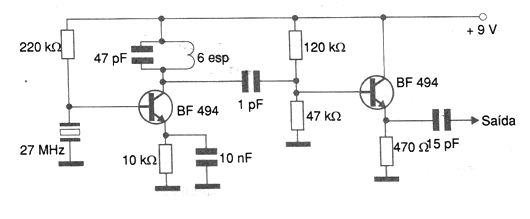 Oscilador de 27 MHz (2 transistores) 
