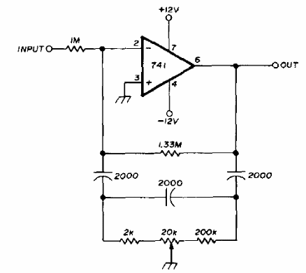 Filtro sintonizable de 700 a 1 kHz con el 741 
