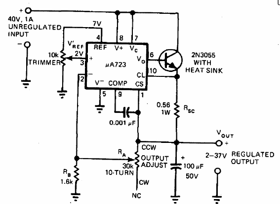 Regulador de 2 a 37 V con el 723 
