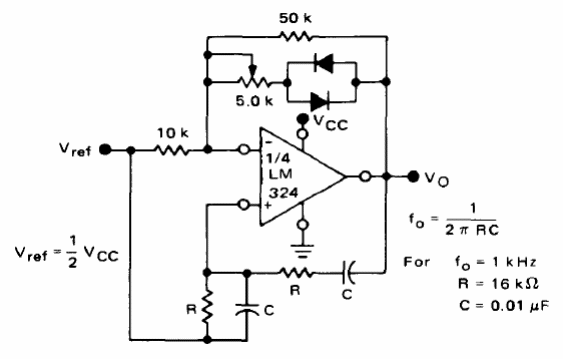 Oscilador de puente de Viena con LM324
