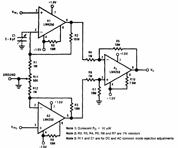 Amplificador de instrumentación LM4250 
