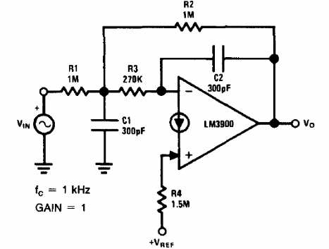 Filtro pasa baja de 1 kHz con el LM3900 
