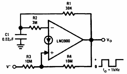 Generador rectangular de 1 kHz con el LM3900 
