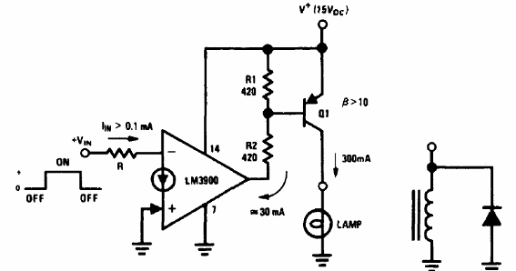 Drive de cargas hasta 300 mA LM3900
