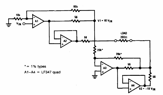 Amplificador de ganancia 10 para 200 ohms de carga 
