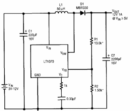 Regulador conmutado de 12 V x 1 A LT1070 
