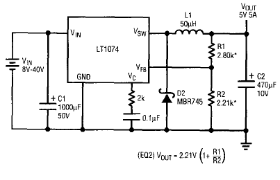 Regulador de conmutación 5 V x 5 A LT1074 
