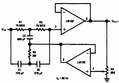 Filtro de rechazo de 50 Hz con Q ajustable 
