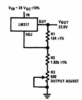 Regulador LM317 con rango de ajuste estrecho 
