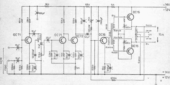 Amplificador de coche de 12 W con transistores de germanio 
