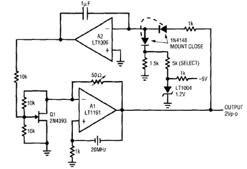 Oscilador sinusoidal de 20 MHz con XTAL 
