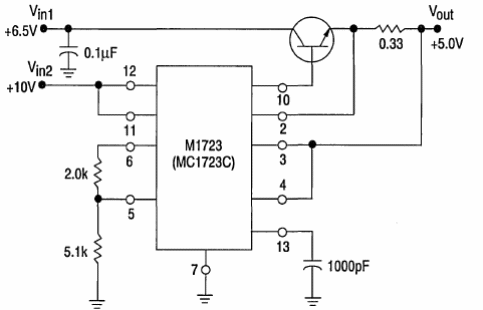 Regulador de alta eficiencia 5 V x 1 A com el 723 
