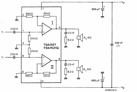 Amplificador estéreo de 12 W TDA1521
