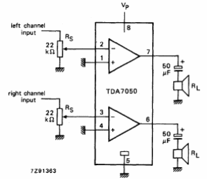 Amplificador estéreo de baja potencia TDA7050 
