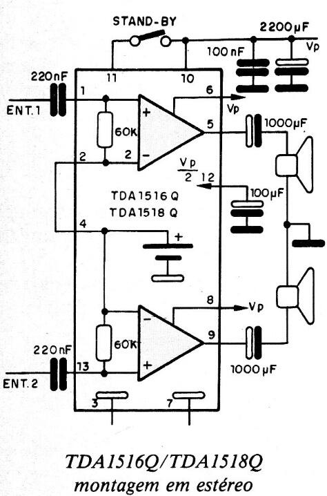 Amplificador de 12 o 24 W TDA1516Q o TDA1518Q 
