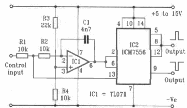 Oscilador controlado por tensión con el ICM7556 
