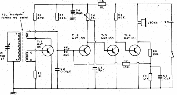 Receptor regenerativo de 4 transistores
