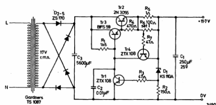 Fuente de alimentación 12V x 1A con limitador de corriente 
