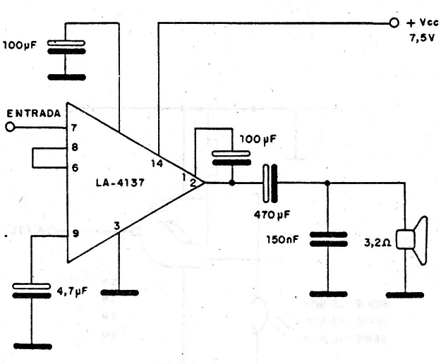 Amplificador de 1,8 W LA4137
