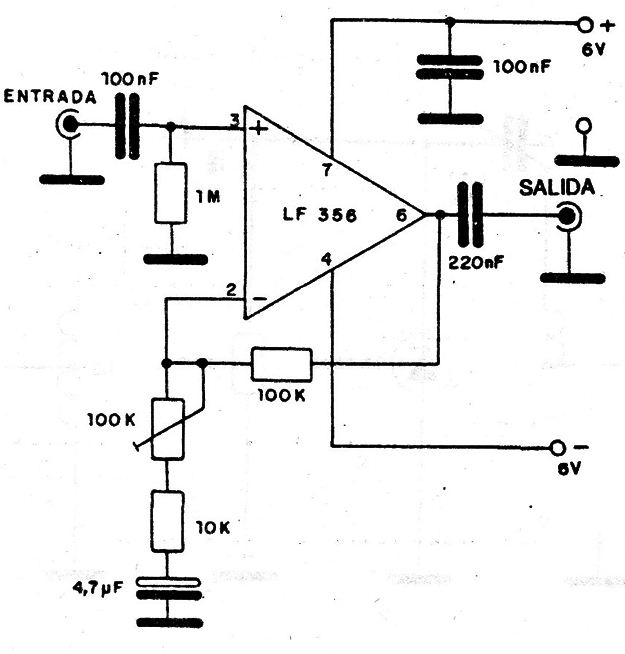 Preamplificador para Guitarra LF356
