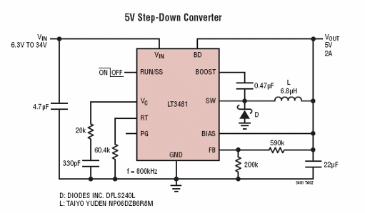 Figura 1 - Circuito paso a paso con salida de 5 V.
