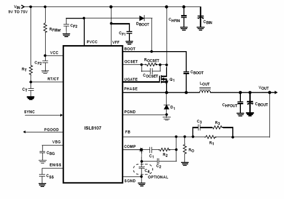  Figura 1- Controlador PWM con el ISL8107 de Intersil.
