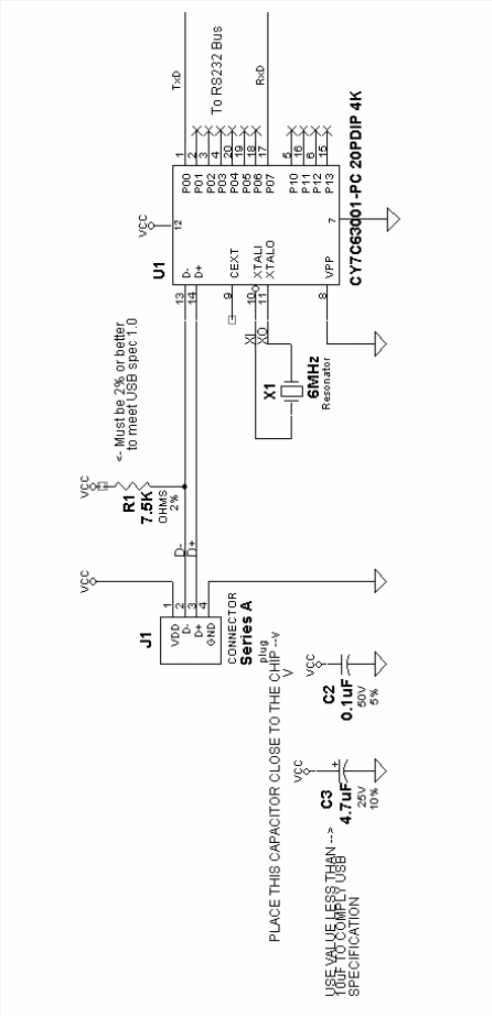 Figura 3 - Circuito completo de UPS utilizando el CY7C63001 de Cypress
